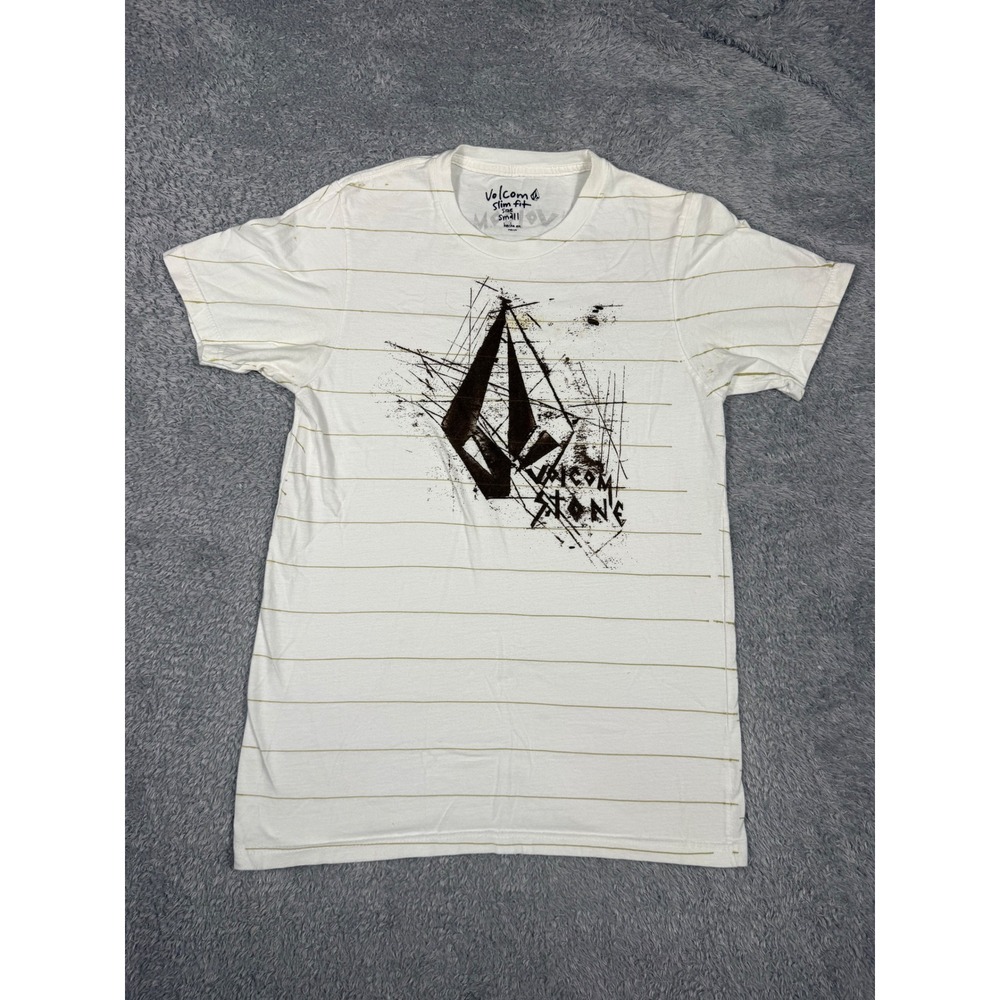 Volcom Graphic T-Shirt Mens Small White Slim Fit Stone Logo Skater Streetwear